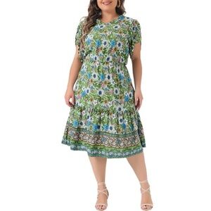 Agnes Orinda Floral Dress in Green and Blue